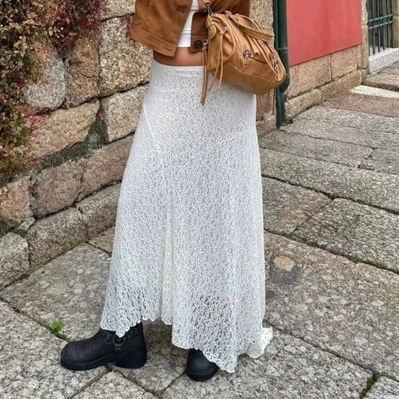 AIERTU  -  Vintage Sheer Lace Maternity Skirts for Women Low Elastic Waist Loose Fit Long Skirt Casual Pregnancy Skirts Fashion Streetwear Aiertu