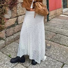 AIERTU  -  Vintage Sheer Lace Maternity Skirts for Women Low Elastic Waist Loose Fit Long Skirt Casual Pregnancy Skirts Fashion Streetwear Aiertu