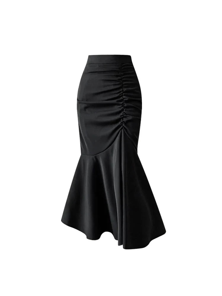 Aiertu Black Women Ruched Vintage Skirt Elegant French Casual High Waist Streetwear Office Ladies Trumpet Female Party Court Skirt Y2k Aiertu