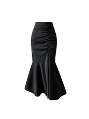 Aiertu Black Women Ruched Vintage Skirt Elegant French Casual High Waist Streetwear Office Ladies Trumpet Female Party Court Skirt Y2k Aiertu