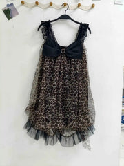 AIERTU  -  Japanese Dress Lace Slim Vintage Sexy Y2k 90s Harajuku Goth Punk Sleeveless Leopard Print Hot Sweet Summer Dresses Lolita Skirt Aiertu