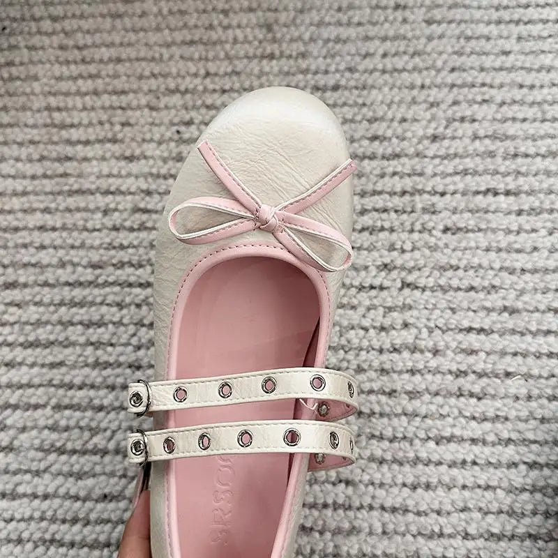 AIERTU  -  Pink Floral Pattern Low Heel Mary Jane Shoes Women Summer Comfort Silver Bowknot Ballet Flats Woman's Lolita Shoes Aiertu