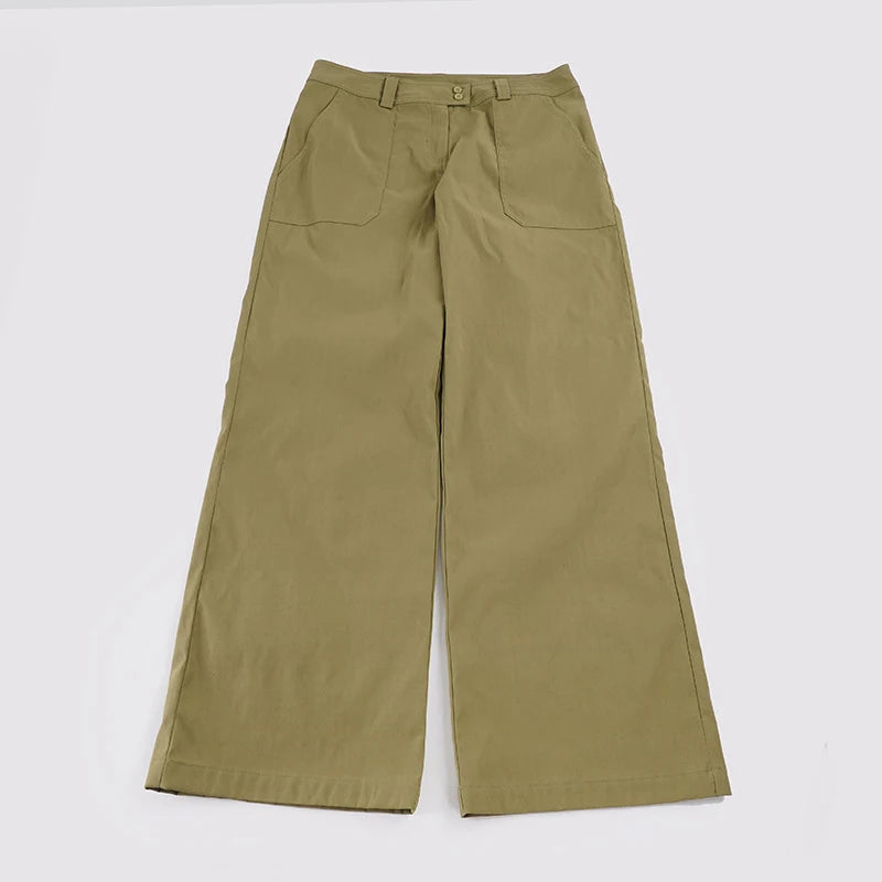 AIERTU  -  Harajuku Street Low Waist Green Slimming Club Wide Leg Trousers Simple Versatile Commuting Pockets Pants for Women Aiertu