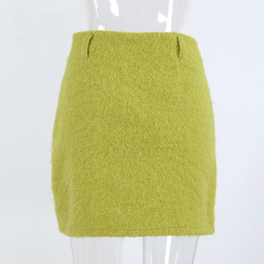 AIERTU  -  Women Knit Mini Skirt High Waist Front Split Bodycon Short Skirt Solid Green Slim Fit Pencil Skirt Fall Winter Bottoms Aiertu