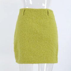 AIERTU  -  Women Knit Mini Skirt High Waist Front Split Bodycon Short Skirt Solid Green Slim Fit Pencil Skirt Fall Winter Bottoms Aiertu