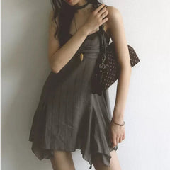 AIERTU  -  Lace Pleats Vintage Strap Chiffon Dress Women Patchwork Strapless Cross Straps Summer Sexy And Sweet Slim Fit Comfortable Dress Aiertu