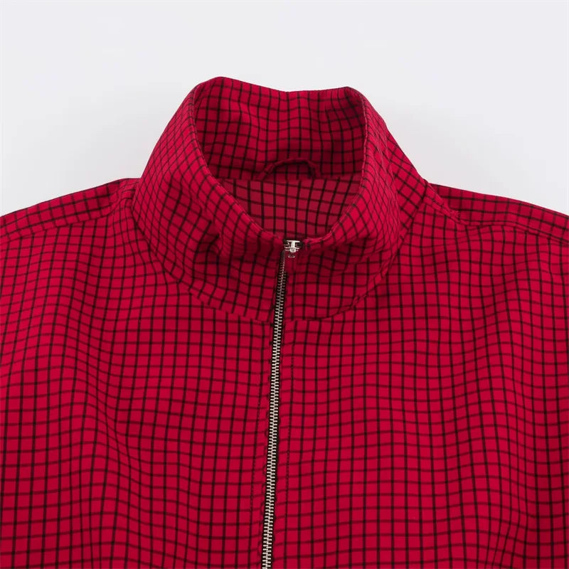 AIERTU  -  Women's Jacket Spring and Autumn New Fashionable Versatile Long-Sleeve Stand Collar Plaid Pilot Jacket Aiertu