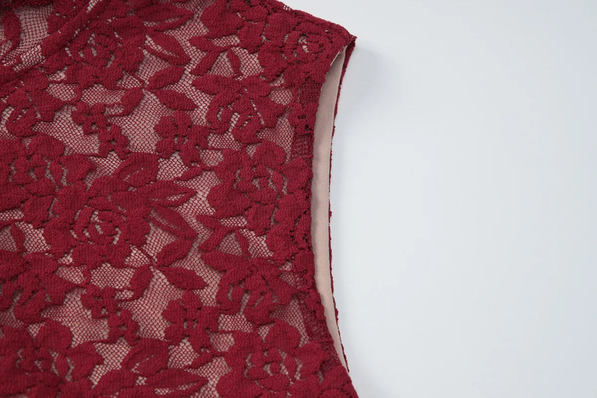 AIERTU  -  Hollow Lace Sleeveless Dress New Sexy Slim Fit Hip-hugging Slit Skirt Aiertu