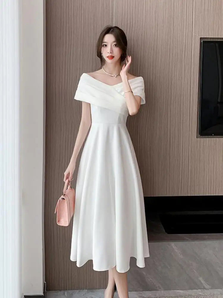 Aiertu Elegant Evening Dress For Women Sleeveless Fashion Fairy Birthday Party Dress Solid Midi 2024 New Summer Sexy Engagement Dresses Aiertu
