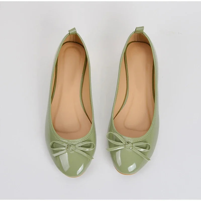 Women's Casual Patent Leather Korean Shoes Ladies Bowknot Shallow Elegant Female Moccasins Summer Autumn Flats Shoe Aiertu