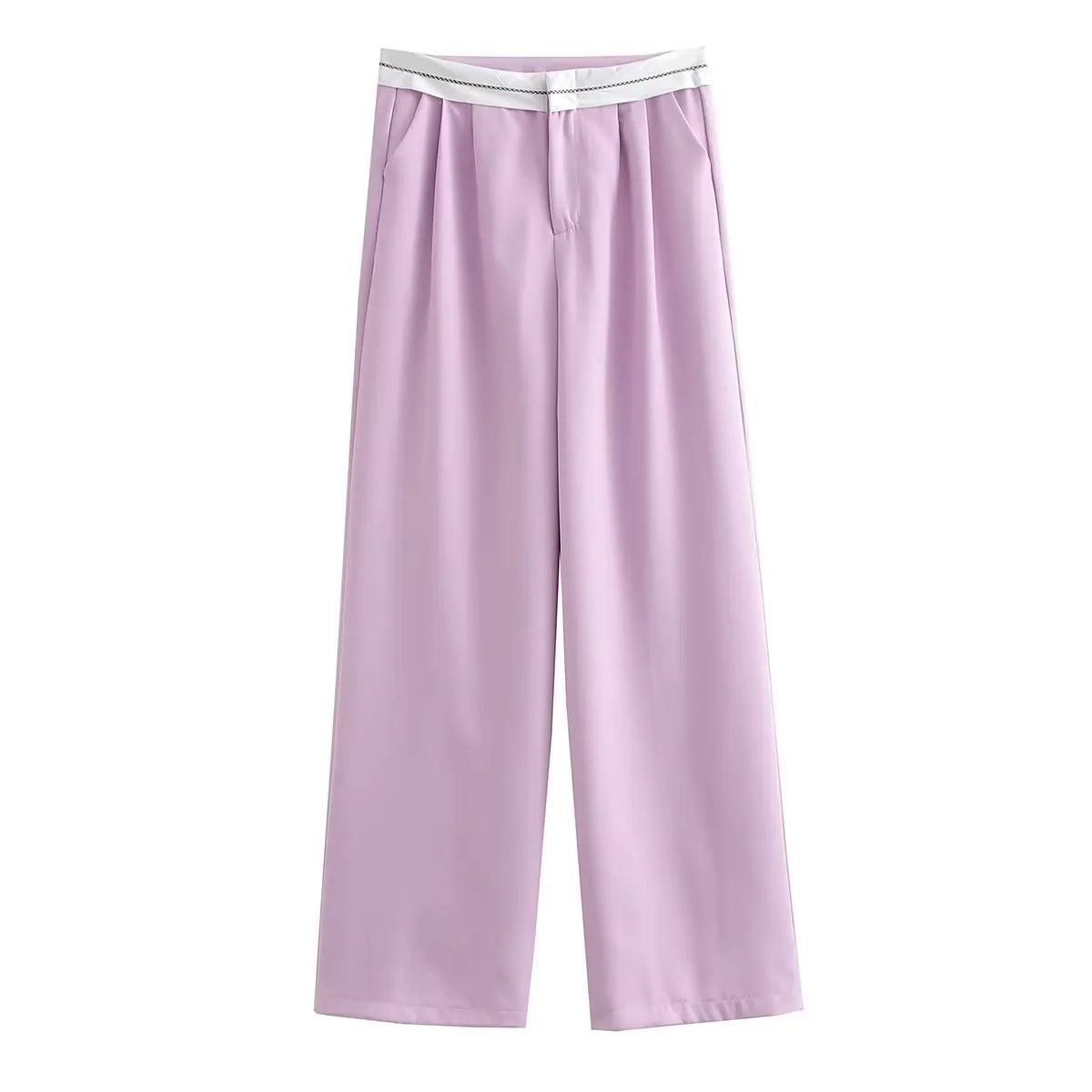 Aiertu  Women Fashion Side Pockets Patchwork Straight Pants Vintage High Waist Zipper Fly Female Casual Trousers Mujer Aiertu