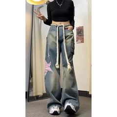 Aiertu Women Baggy Star Jeans Vintage Harajuku Oversize High Waist Denim Trouser Emo 2000s Y2k 90s Aesthetic Wide Pants Trashy Clothes Aiertu