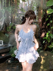 Aiertu 2024 New Solid Sweet Y2k Mini Dress Beach Chiffon Sexy Sleeveless French Elegant Dress Casuasl One Piece Dress Korean Fashion Aiertu