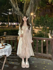 Aiertu Solid Elegant Fairy Dress Women Flare Sleeve Sweet Princess Midi Dress Ladies High-waisted Chic Evening Party Dress Summer Aiertu