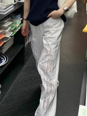 Aiertu New Bottoms Y2k Wide Leg Pants for Women Fashion Patchwork Lace White Trousers High Waist Straight Casual Summer Pantalon Femme Aiertu