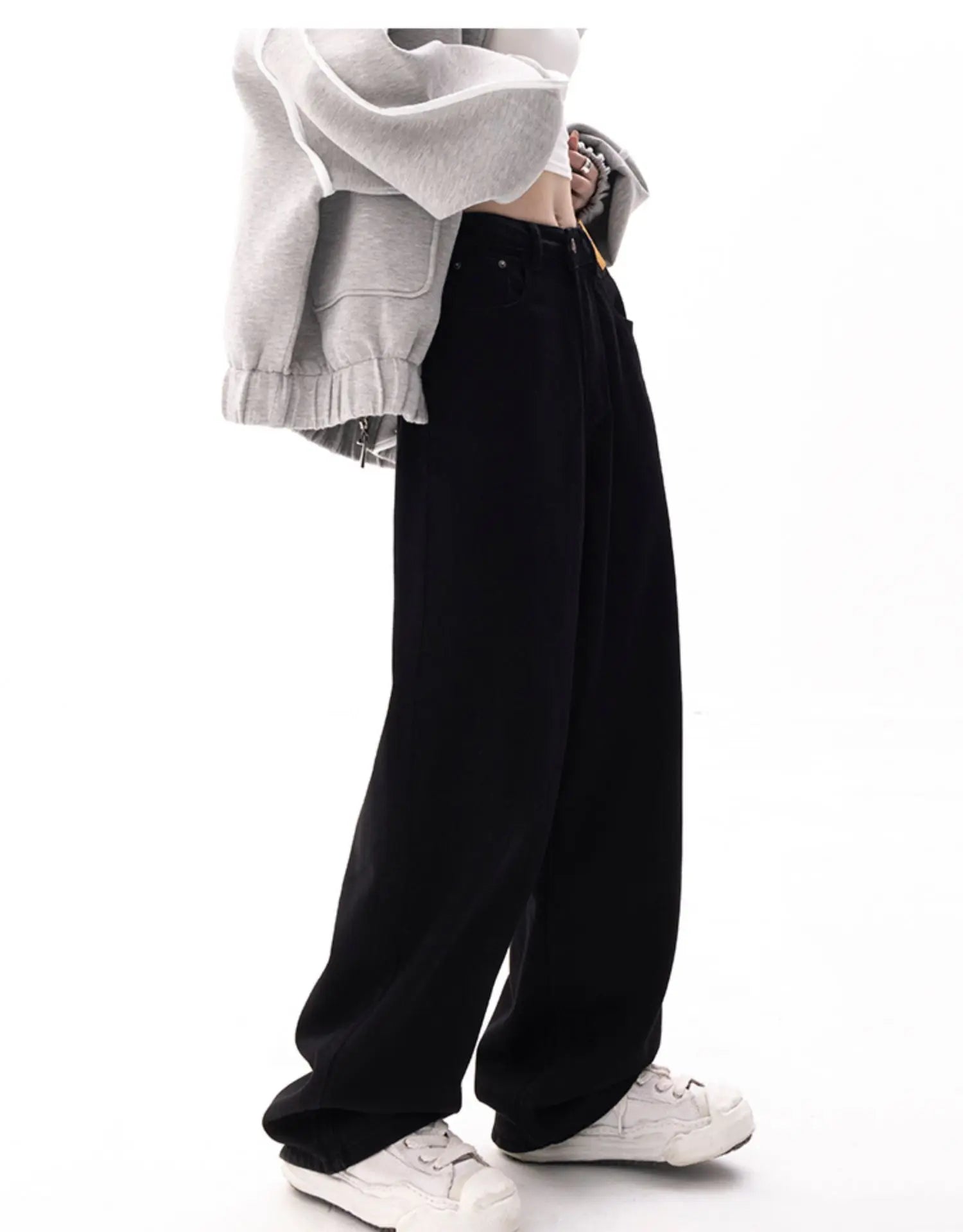 Aiertu Black Baggy Straight Jeans Women Korean Fashion Streetwear High Waist Wide Leg Denim Pants Female Loose Mopping Jean Trouser Y2K Aiertu