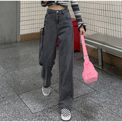 Aiertu High Waist Side Tie Long Jeans Pants Aiertu