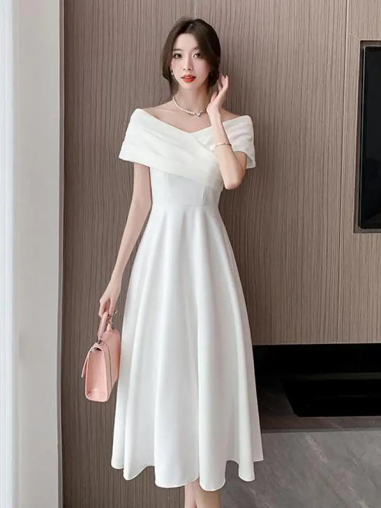 Aiertu Elegant Evening Dress For Women Sleeveless Fashion Fairy Birthday Party Dress Solid Midi 2024 New Summer Sexy Engagement Dresses Aiertu