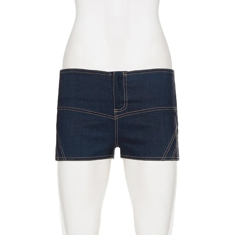 AIERTU  -  Y2K Bow Decoration Imitation Denim Shorts Low Waist Slim Fit Blue Hot Pants Sexy Summer Street Style for Women Aiertu