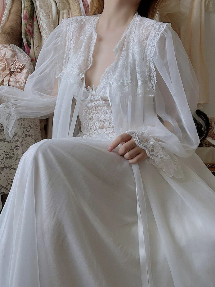 Aiertu Autumn White Fairy Vintage Sweet Dress Women Mesh Lace Sexy Casual Korean Dress Female Patchwork Designer Princess Dresses Aiertu
