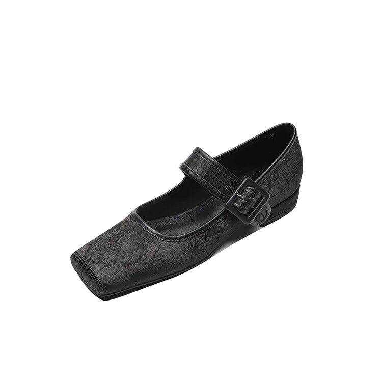 Aiertu NEW Spring/Autumn Women Pumps Square Toe Chunky Heel Shoes Satin Shoes for Women Elegant Low Heel Buckle Black Mary Jane Shoes Aiertu