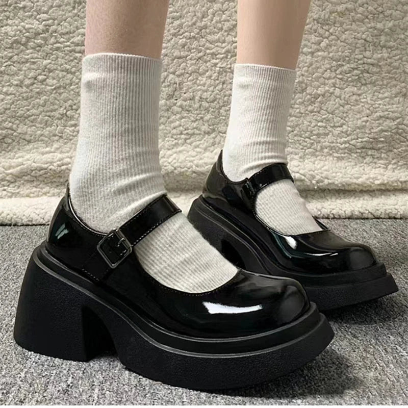 Aiertu Back  to school Platform Mary Jane Shoes 2024 New Women's Shoes Women Thick Heels Trendy Street Lolita Shoes Round Toe Ankle Strap  Pumps Aiertu