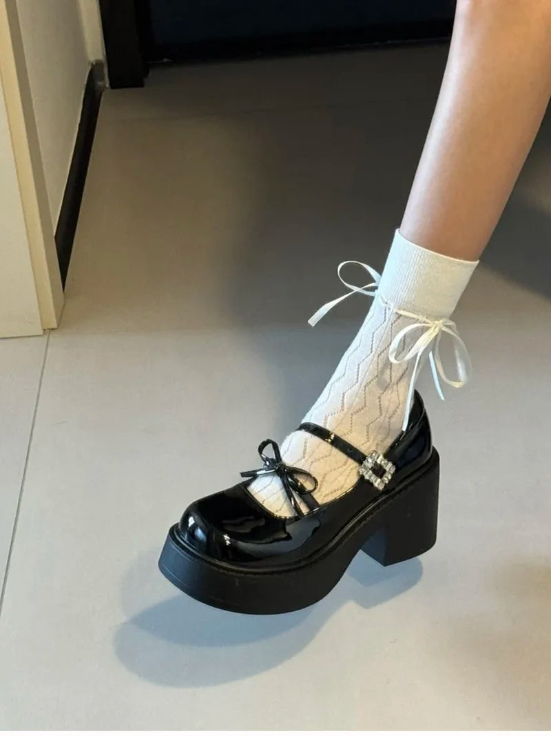 Aiertu Back  to school Platform High Heel Women Mary Jane Shoes Fashion Shallow Butterfly-knot Spring Autumn Ladies Dancing Party Prom Shoes Aiertu