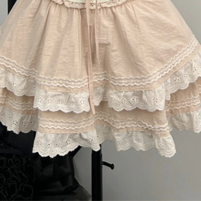 Japanese Kawaii Sweet Elegant New 2 Piece Set Women Lace Up Vintage Kawaii Set Female Y2k Princess Mini Skirt Suit Summer 2024 Aiertu