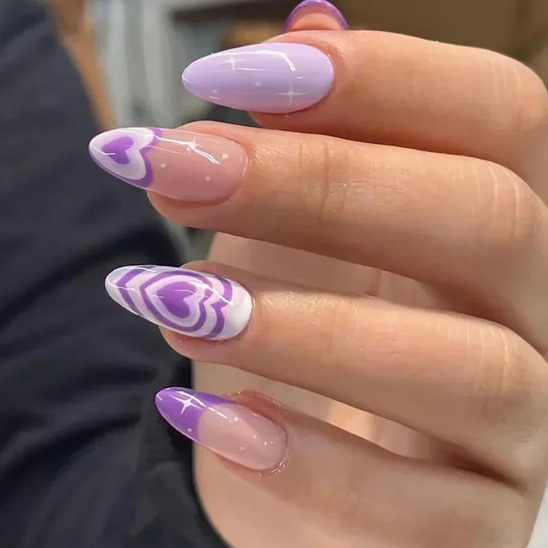 Aiertu 24Pcs Simple Green French False Nails Short Almond Fake Nails with Wave Line Design Wearable Round Head Press on Nail Tips Aiertu