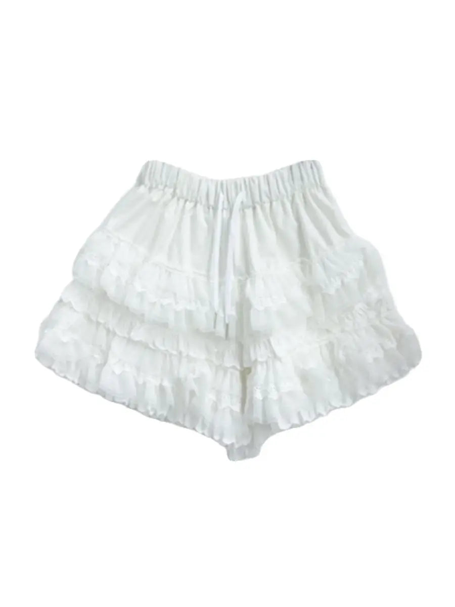 Aiertu Korean Style Summer New Academy Style White Cake Shorts Lace Sweet Cool Girl High Waist Slimming Fluffy Short Skirts for Women Aiertu