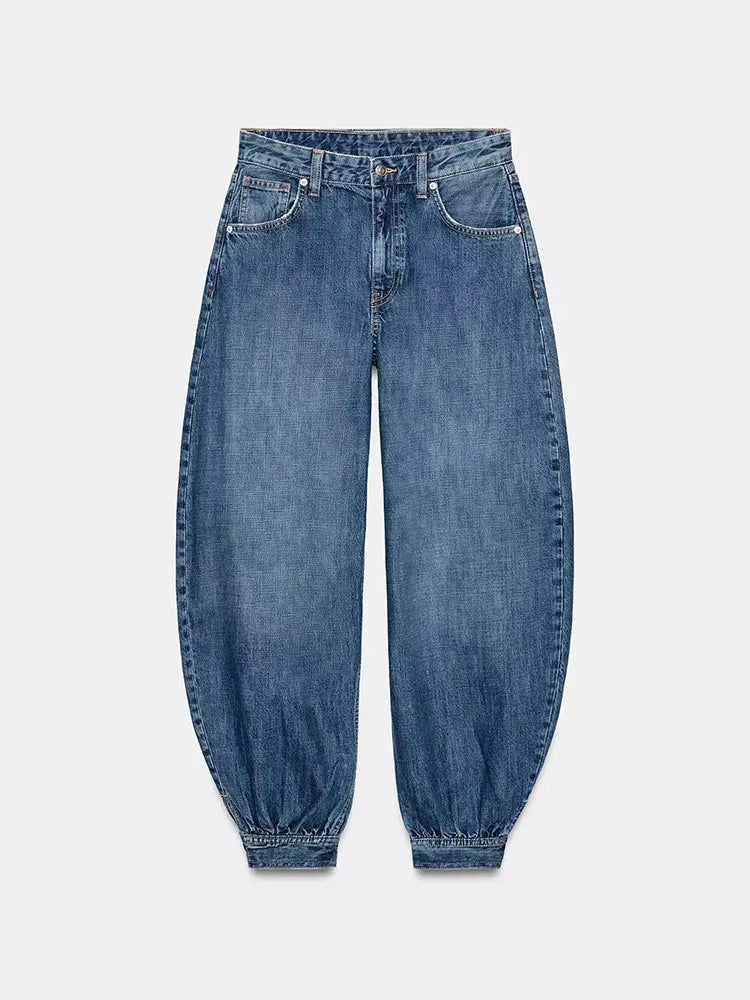 AIERTU  -  Spring New Sweet Fashionable Mid-Waist Bow Decorated Balloon Denim Pants Women's Clothing Loose Fit Long Pants Aiertu