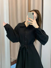 Aiertu Polo Black Shirt Dress Women Vintage Casual Long Sleeve Party Dresses Elegant Kpop Fashion Harajuku Robe Female Aiertu