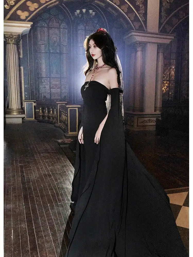 Aiertu Black Backless Floor Long Dress Summer Fashion French Red Strapless Dresses Women Elegant Sleeveless Slim Gowns Party Dress Chic Aiertu