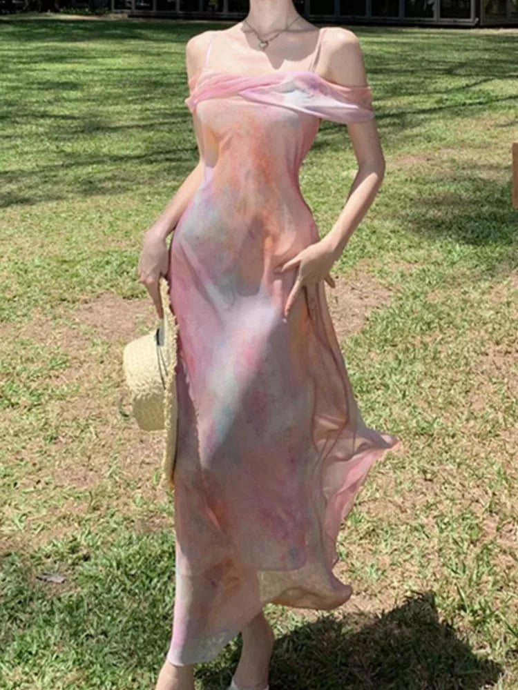 Aiertu Summer Women Fashion Elegant Casual Midi Dress Spaghetti Strap Vintage Beach Holiday Party Vestidos Female Clothes Robe New Aiertu