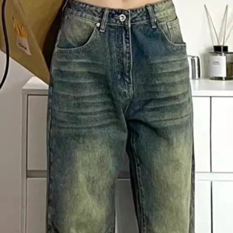 Aiertu Autumn Winter New Ladies Baggy Jeans American High Street Wide Leg Women's Jeans Note Embroidery Women Pants High Waist Aiertu