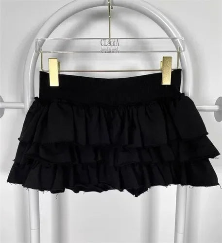 Aiertu Harajuku Y2k Lolita Mini Cake Skirt Soft Girl low Waist Ruffle Fluffy Fairy Skirts Summer Kawaii Cute Elegant Short Skirt Black Aiertu
