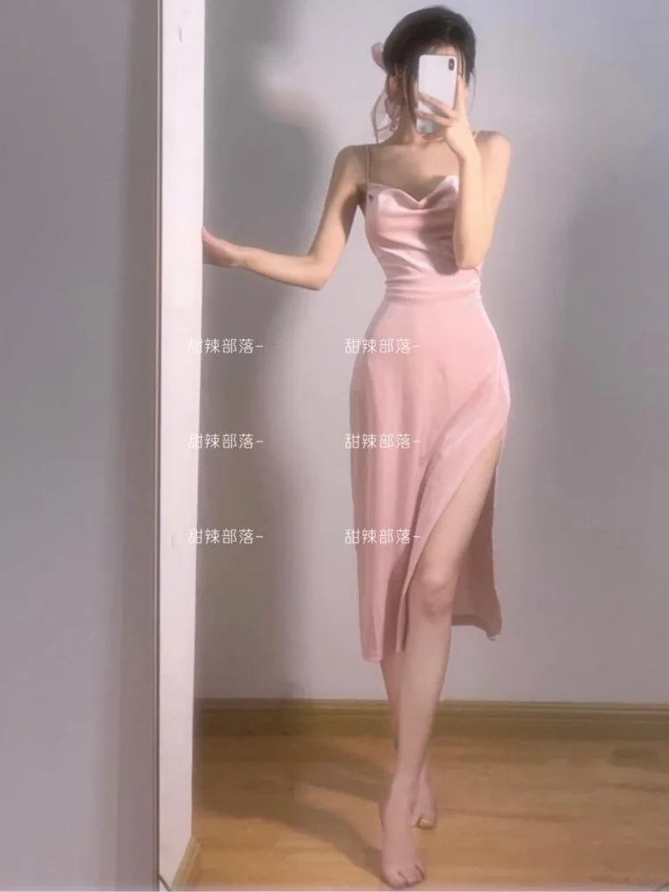 Aiertu Y2k Pink Sexy Slip Dress Bodycon Spaghetti Strap Night Club Party Midi Dresses Summer Sundress Korean Fashion Kpop Aiertu