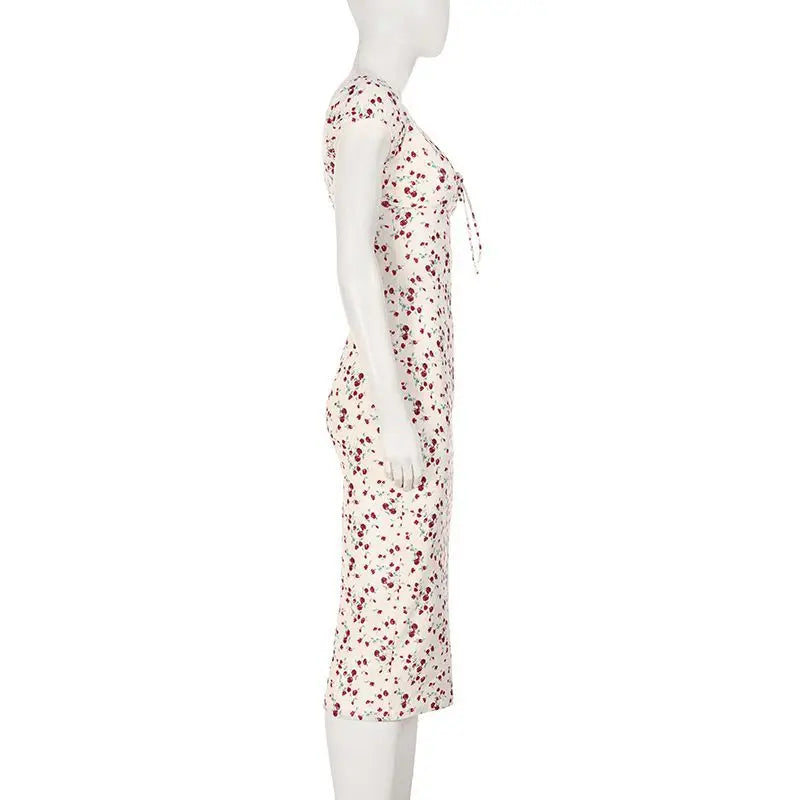 AIERTU  -  French Retro Rose Floral Dress with Waist and Thin Folds Pure Lust Sweet and Spicy Temperament Long Dress Aiertu