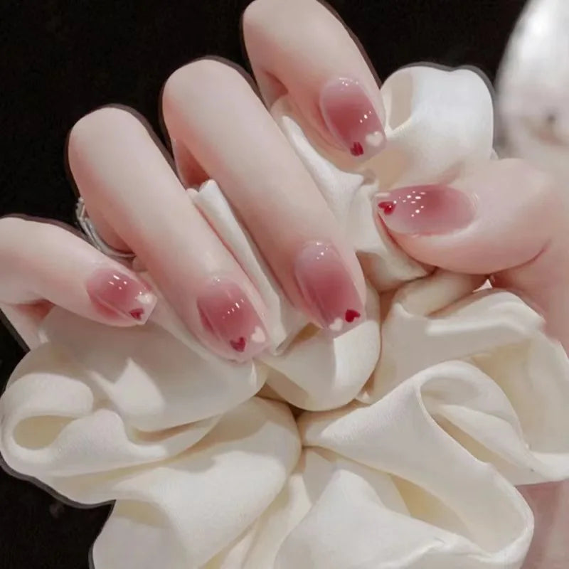 Aiertu 24Pcs Valentine Nails Press on Love Y2k Acrylic Nails Sparkle Butterfly French Cat Eye Almond Full Cover Stick on False Nail Tip Aiertu