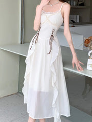 Aiertu Sleeveless Casual Women Summer Halter Midi Dress Satin A-Line Solid Chic Party Sexy Evening Club Birthday Clothes Female Vestido Aiertu
