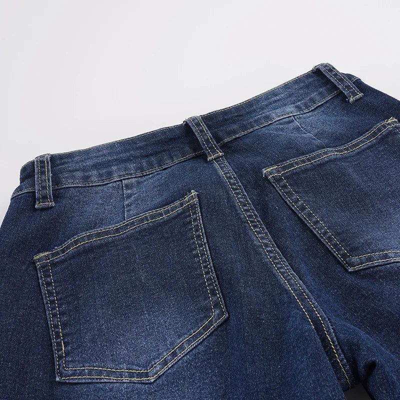AIERTU  -  Women's Low Waist Flare Jeans Rhinestone Wave Pattern Bootcut Denim Pants Y2K Vintage Slim Fit Bell Trousers Streetwear Outfit Aiertu