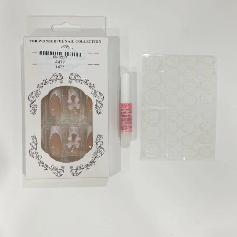 Aiertu 24Pcs Valentine Nails Press on Love Y2k Acrylic Nails Sparkle Butterfly French Cat Eye Almond Full Cover Stick on False Nail Tip Aiertu