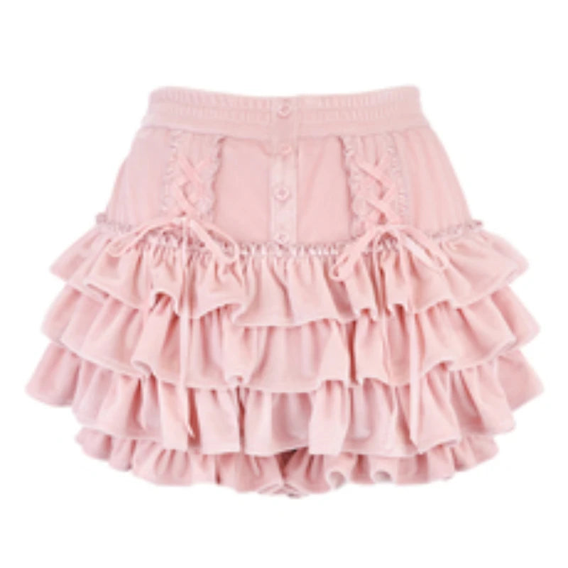 Aiertu Fashion Sweet Longsleeve Lace Up Slim Fit Knitted Tops Women+ High Waist Ruched Mini Cake Skirts 2024 Summer New Two Piece Sets Aiertu