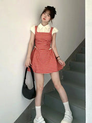 Aiertu Y2k Coquette Kawaii Cute Plaid Shirt Dress Women Preppy Style Sweet Girls Short Party Dresses 2024 Summer Fashion Aiertu