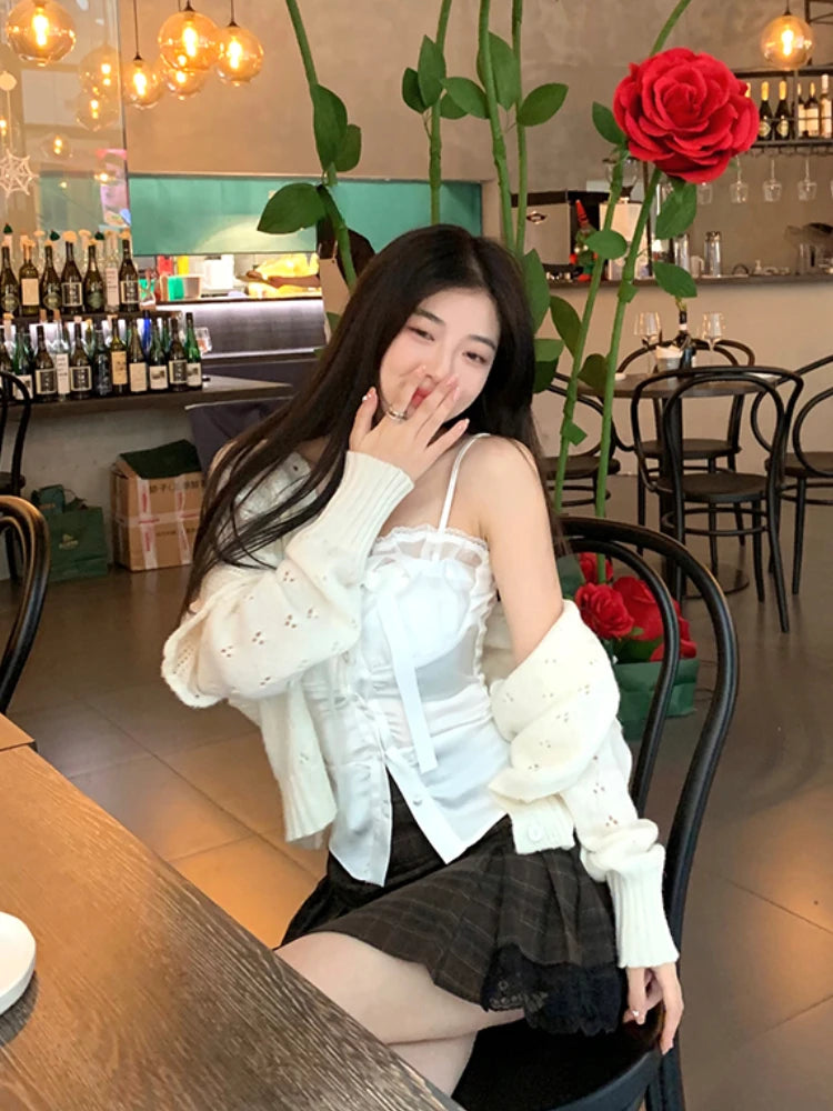Aiertu Summer Pure Color Lace Camis Blouse Women Casual Party Elegant Sexy Crop Tops Slim Korean Style Fashion Designer Chic Vest Aiertu