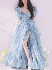 Aiertu Vintage Floral Long Fairy Dress Women Summer Ruffles Elegant Beach Party Dresses Female Causal Korean Sweet Princess Dress Aiertu