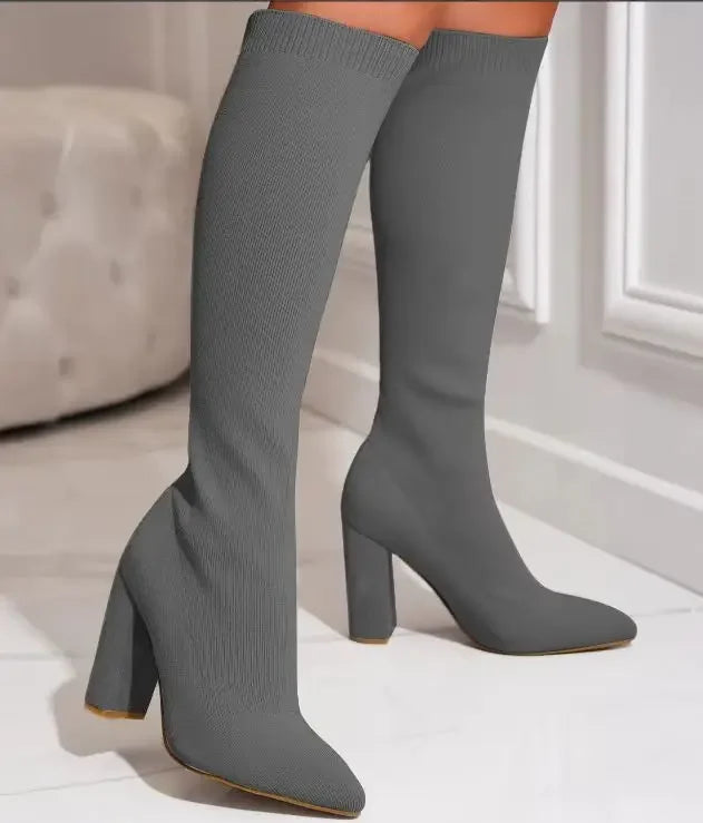 15 Women Shoes Mesh Knitting Long Boots High Heels Knee High Boots  Platform Boots Plus Size 42 Aiertu