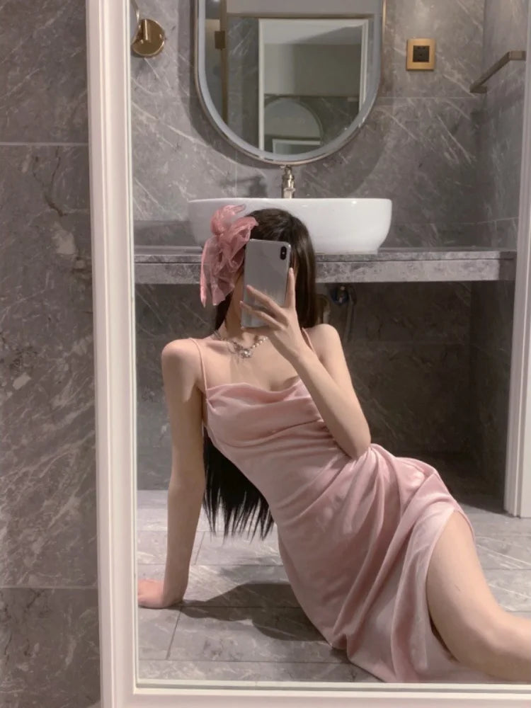 Aiertu Y2k Pink Sexy Slip Dress Bodycon Spaghetti Strap Night Club Party Midi Dresses Summer Sundress Korean Fashion Kpop Aiertu