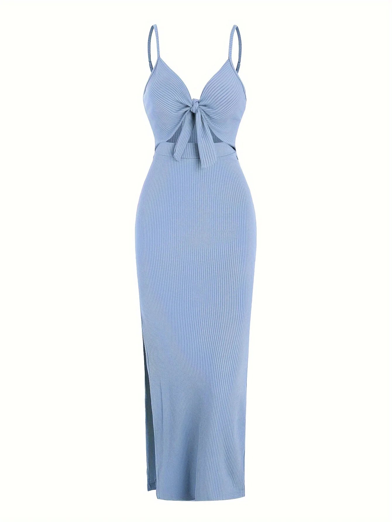 knit simple sleeveless suspender dress in spring and summer, leaking back and sexy long skirt with neck. Aiertu