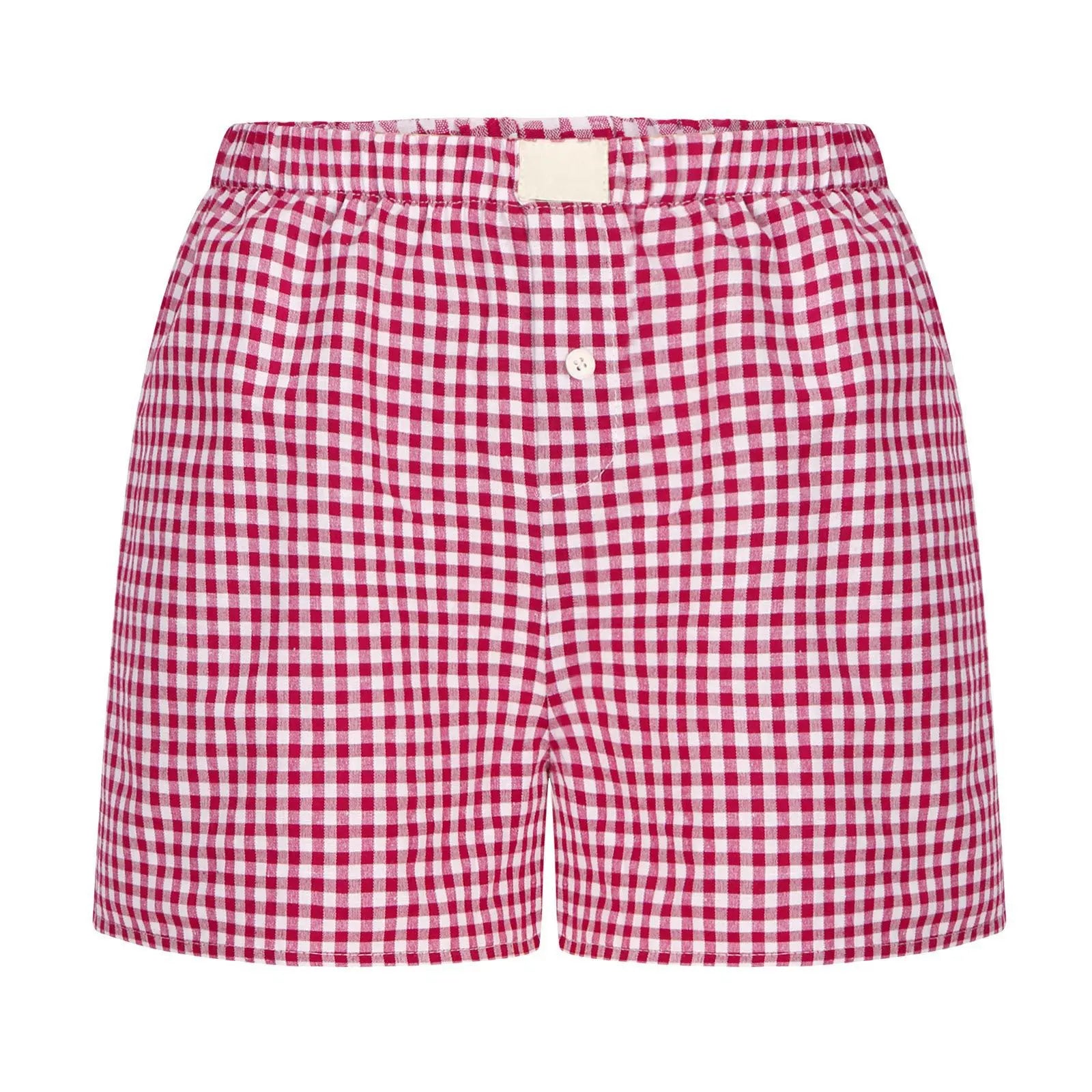 Aiertu Gingham Boxer Shorts for Women Teen-girls Elastic Waistband Pull-on Red Blue Plaid Shorts Outfit Casual Lounge Summer Shorts Aiertu